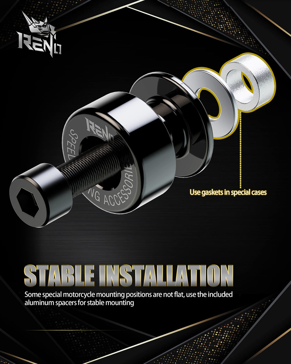 RENO spool installed on swingarm providing stable support for maintenance