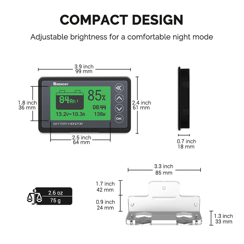 Renogy monitor installed in an RV electrical panel, centralized battery data for travel