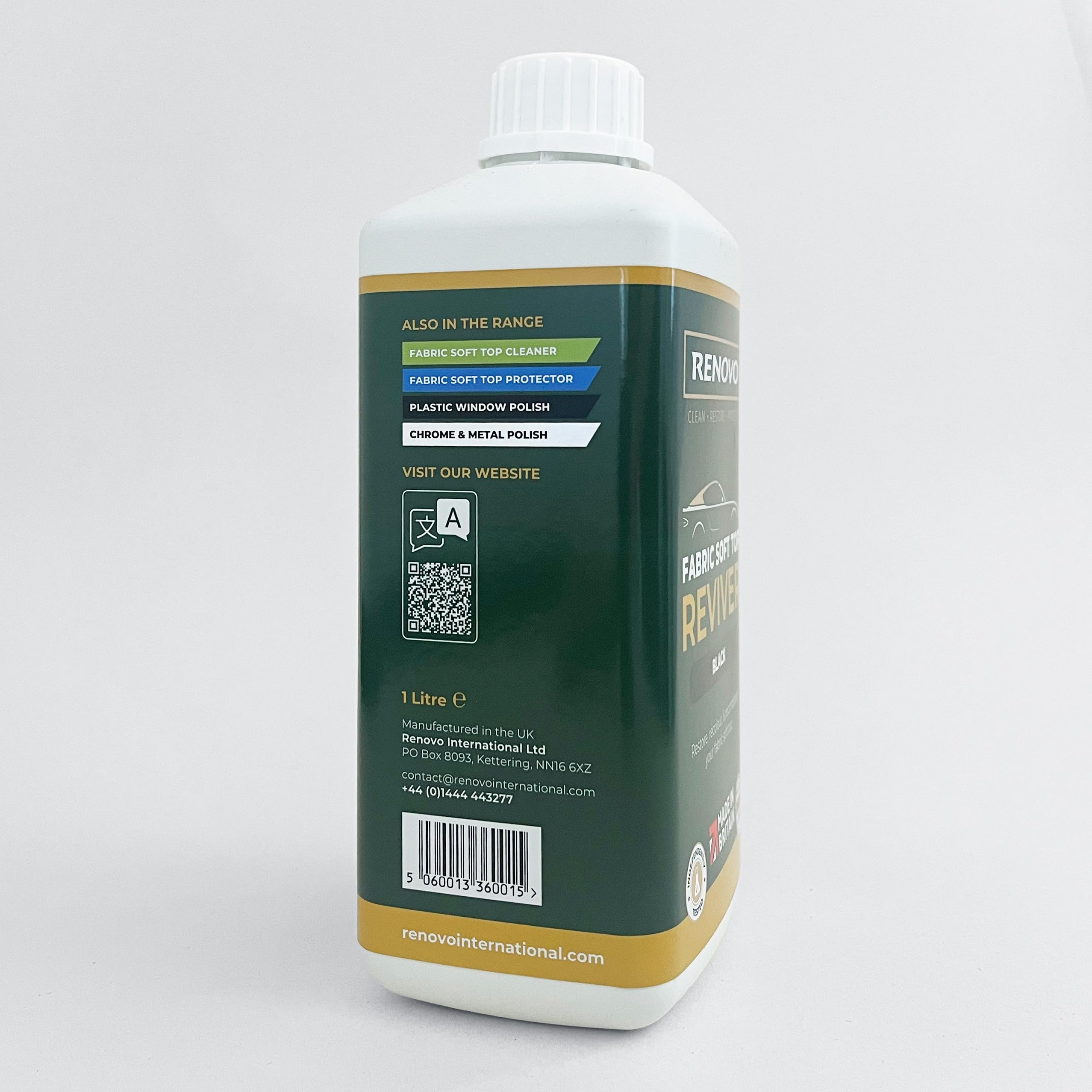 Renovo label close-up highlighting shade and easy-to-use instructions