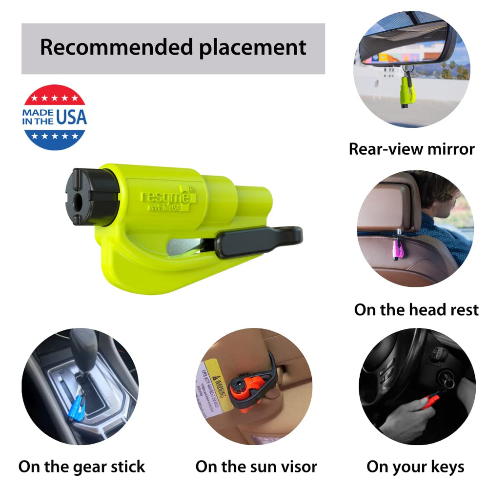 RESQME on a car dashboard near steering wheel, emergency-ready placement benefit