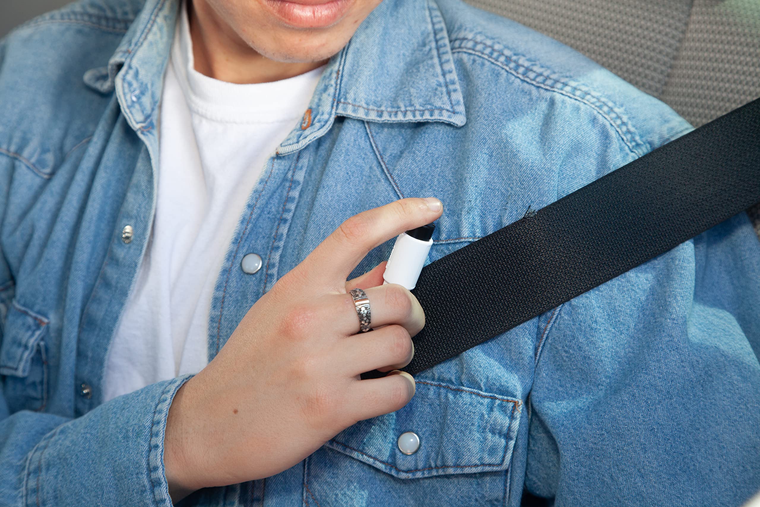 RESQME close-up of seatbelt cutter blade showing sharp stainless-steel precision