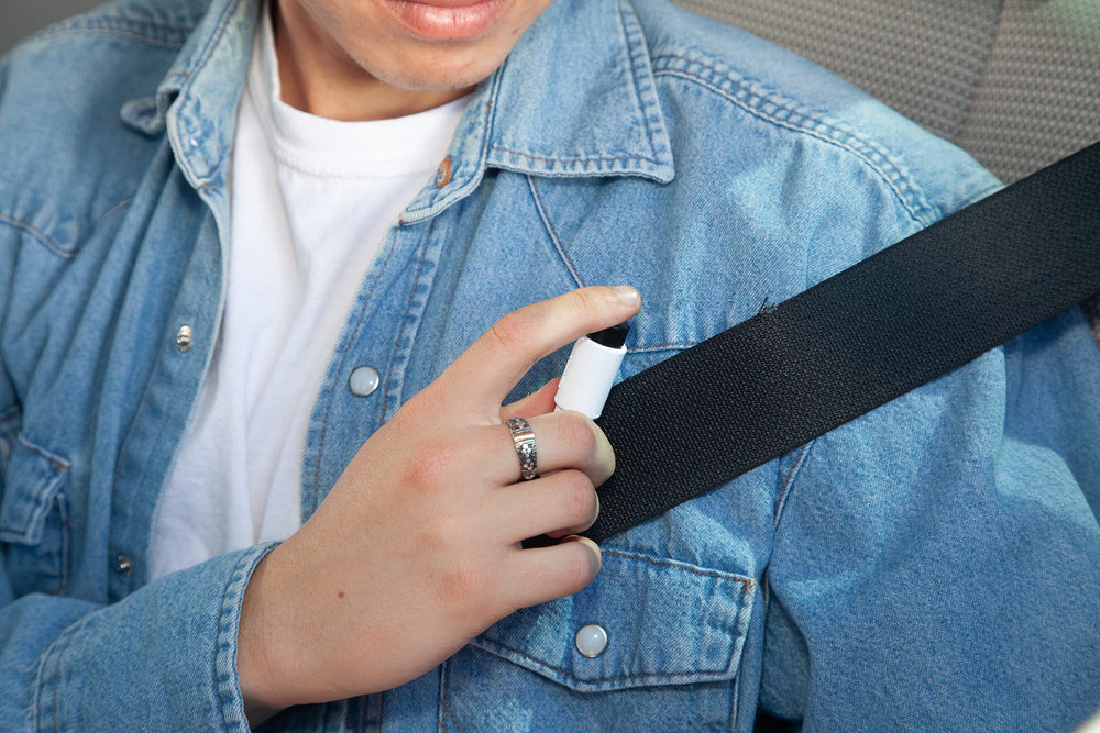 RESQME close-up of seatbelt cutter blade showing sharp stainless-steel precision
