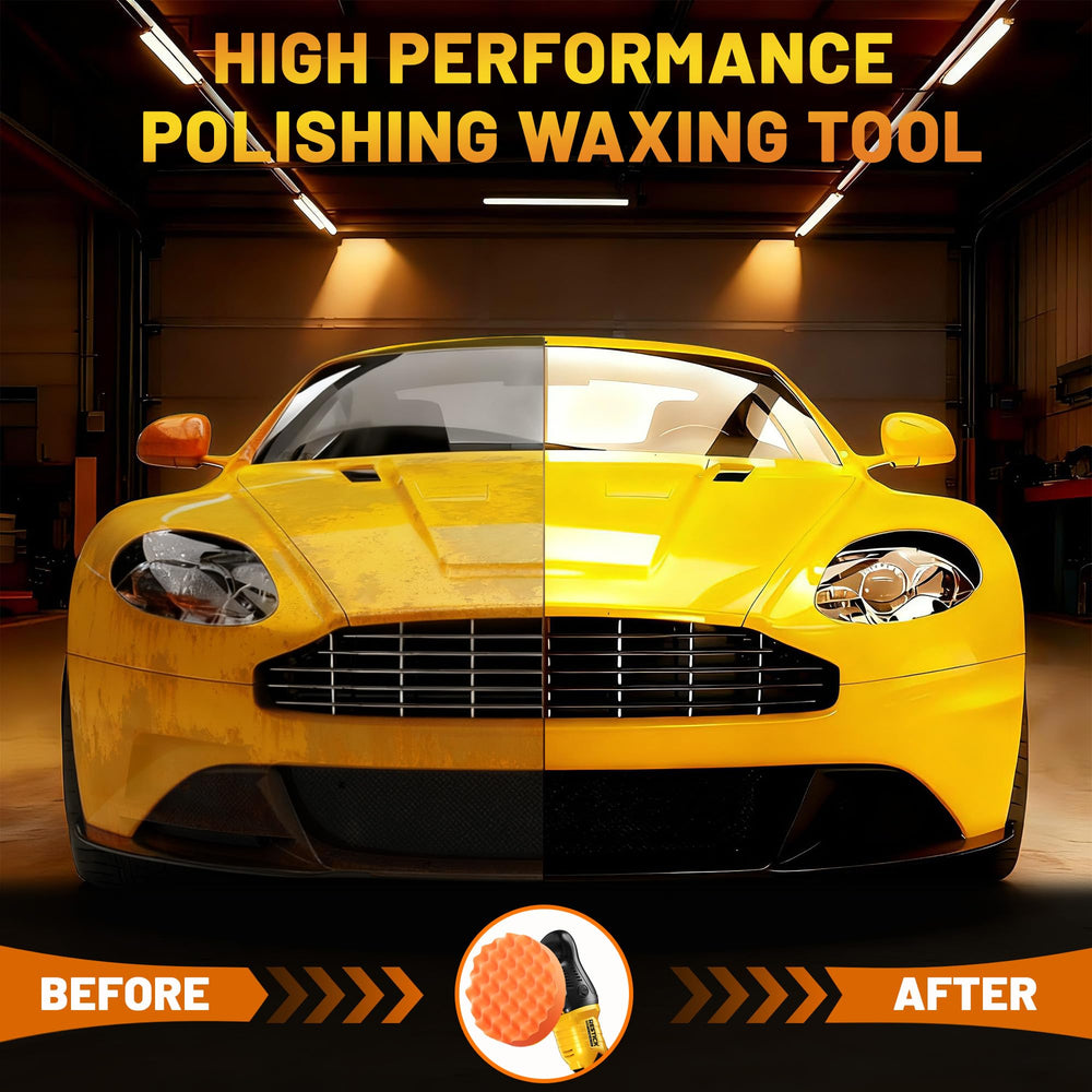 Restick polisher on workbench in garage lifestyle scene, ready-to-use convenience benefit