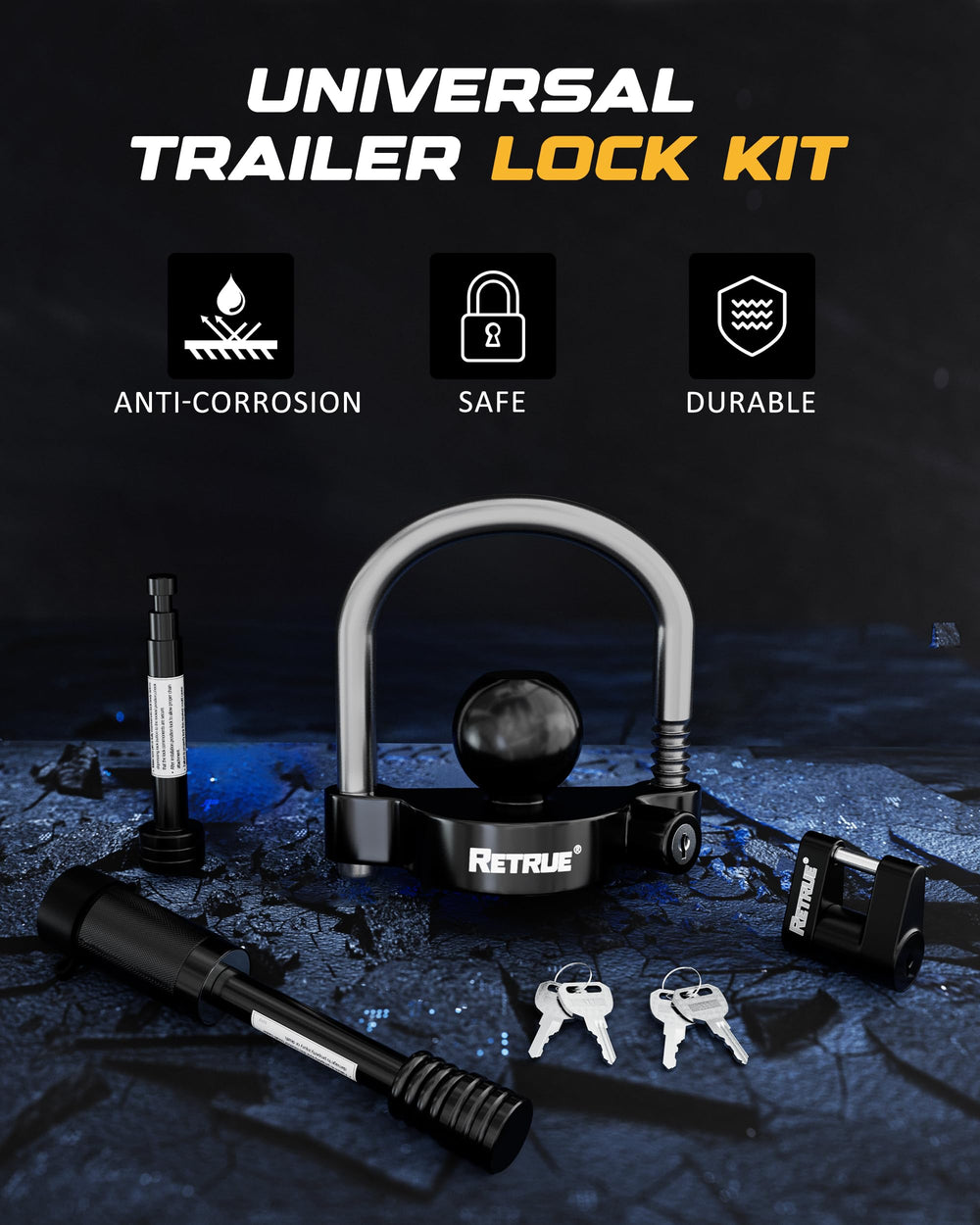 RETRUE lock pieces beside ruler showing compact scale, easy storage in toolbox
