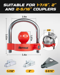 RETRUE coupler lock installed on a trailer coupler demonstrating secure fit