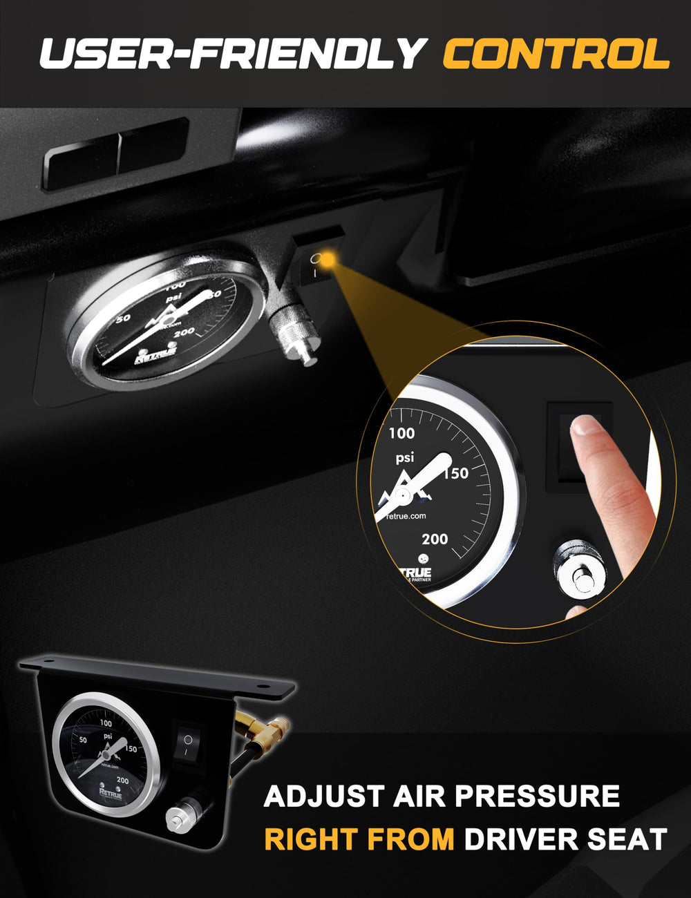 RETRUE compressor mounted under hood demonstrating compact space-saving benefit
