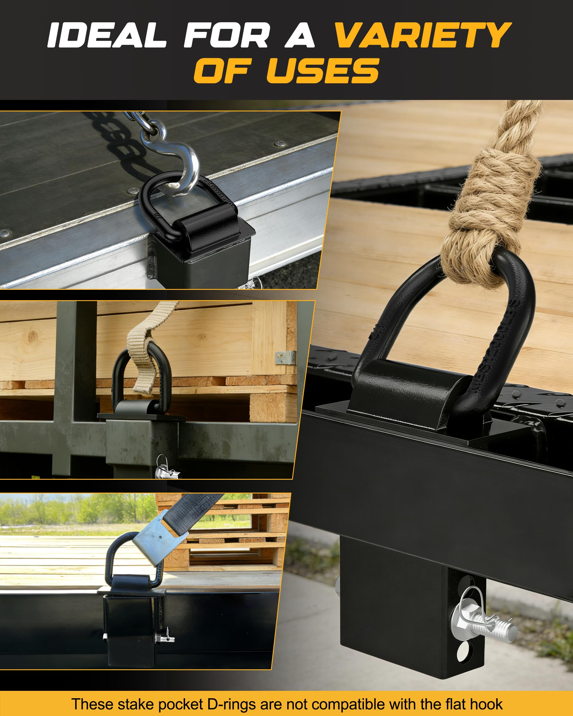 RETRUE D-ring with ratchet strap attached demonstrating versatile compatibility