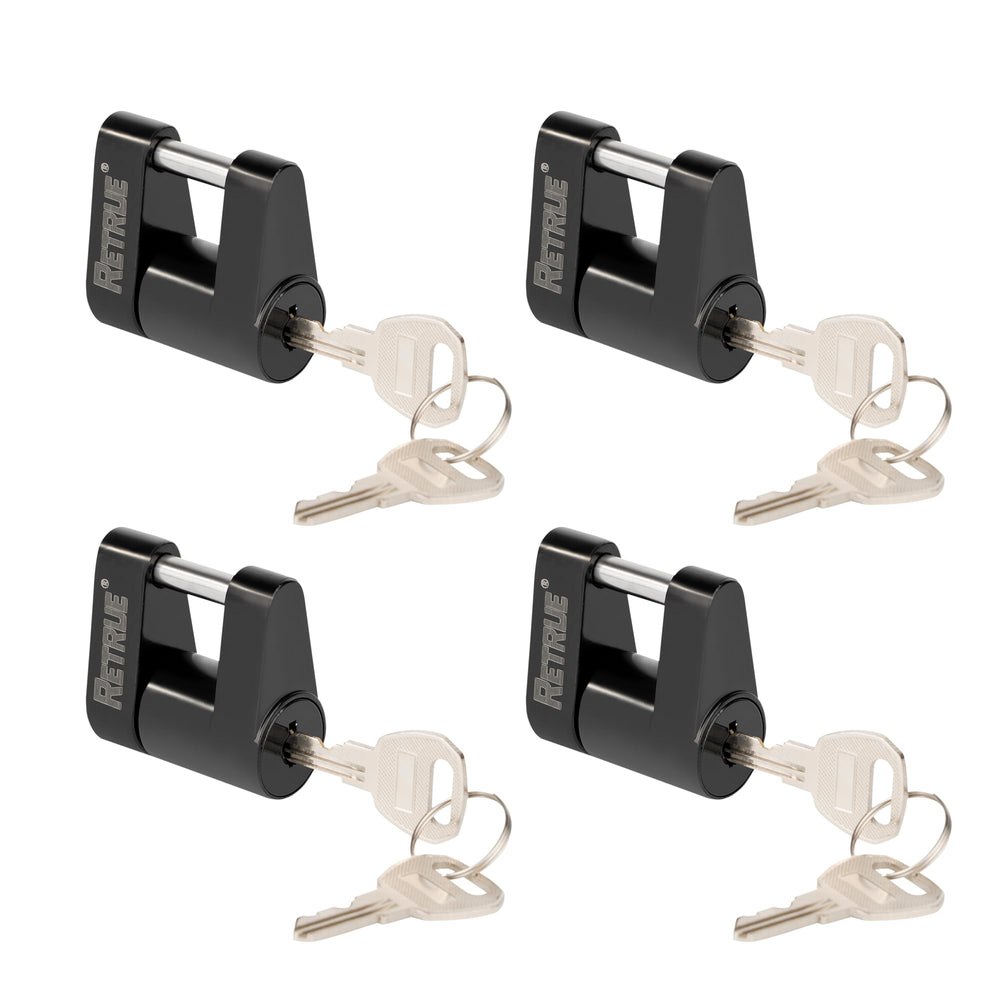 RETRUE front view of coupler lock showing secure padlock-style design and deterrent benefit
