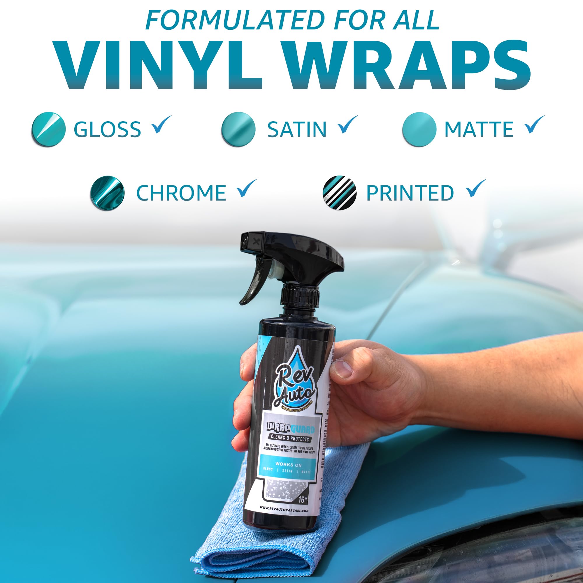 Rev Auto being wiped on vinyl close-up, shows gentle cleaning and hydration