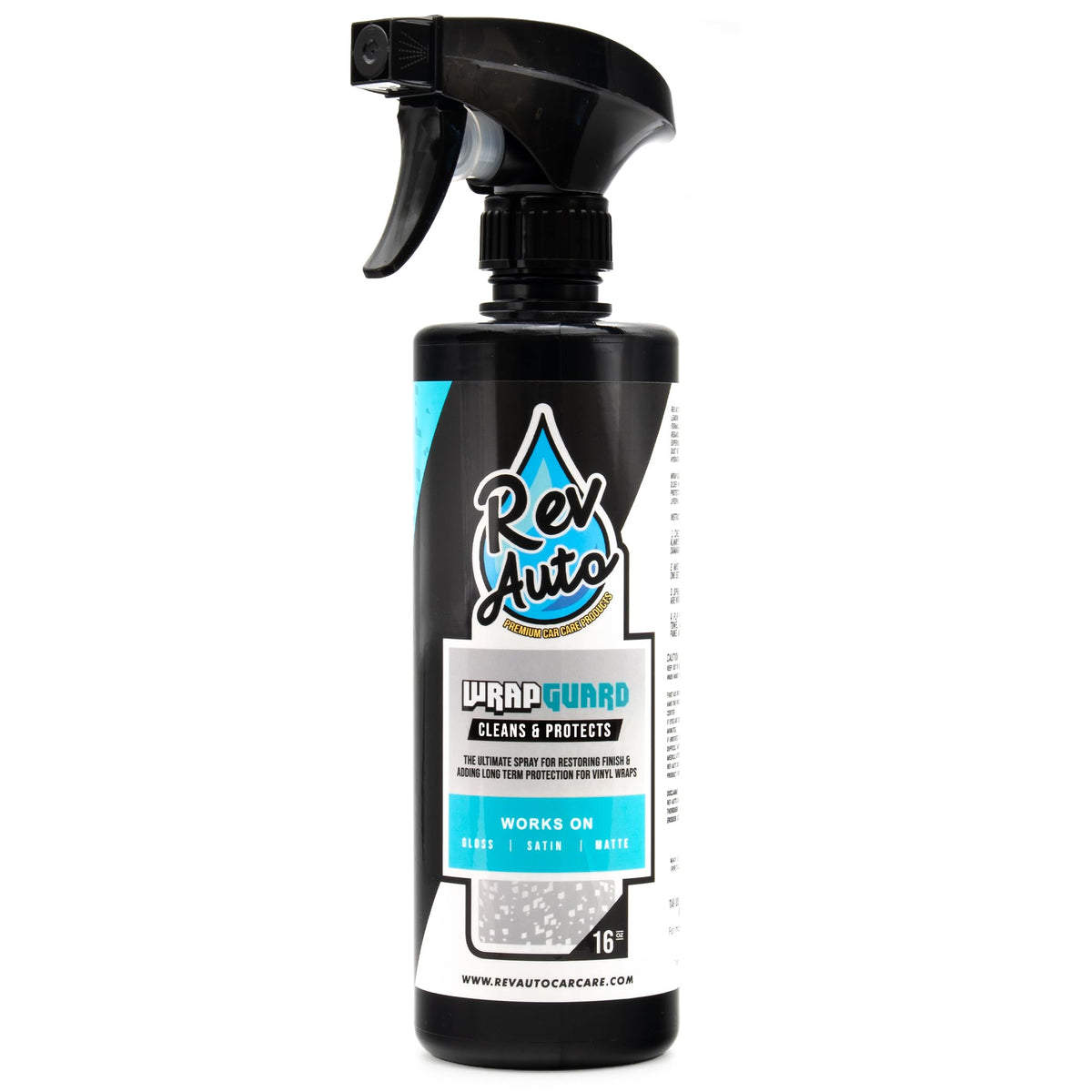 Rev Auto front label showing product name and volume, conveys clear branding