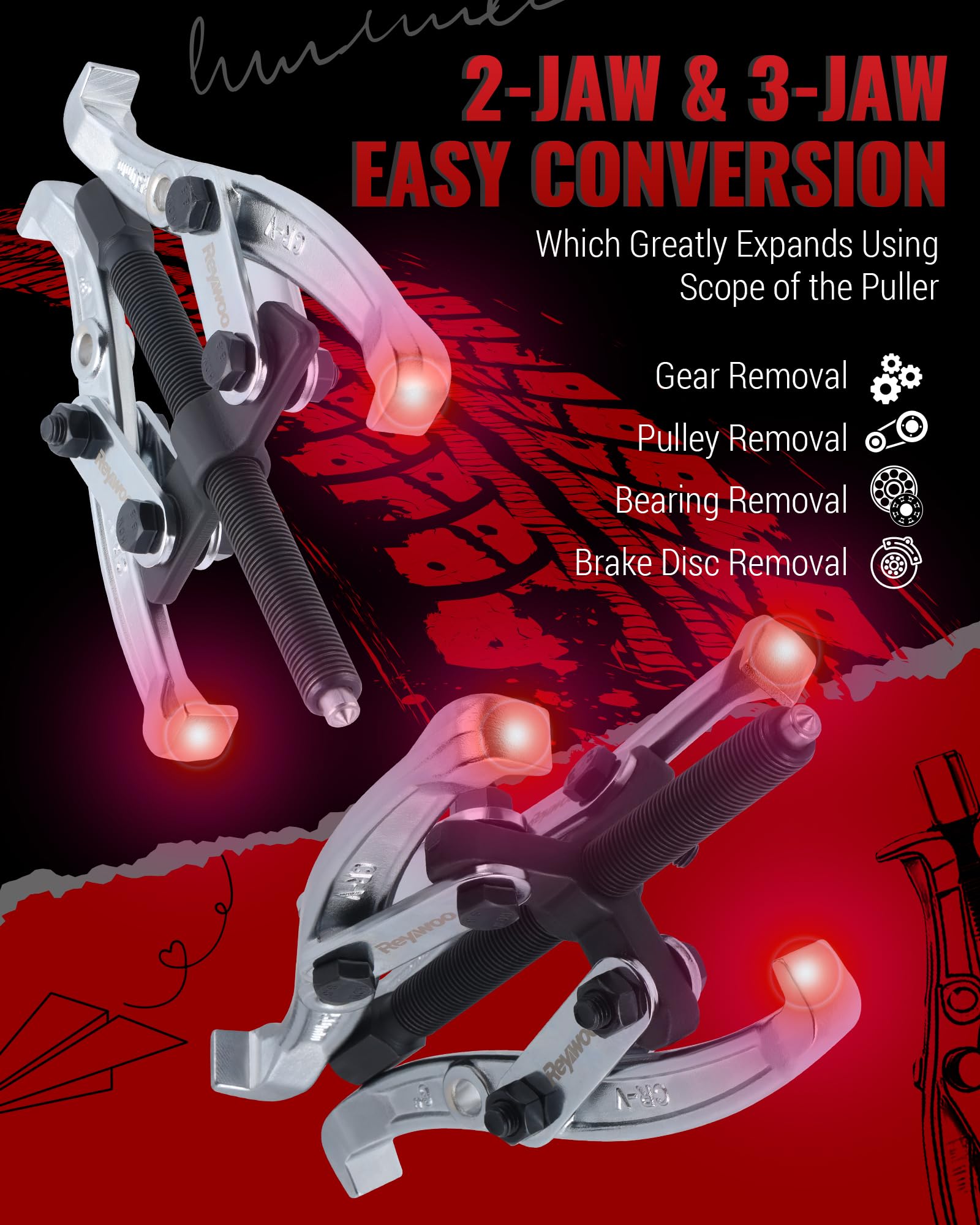 Reywoo two- and three-jaw configurations set up for versatile extraction tasks