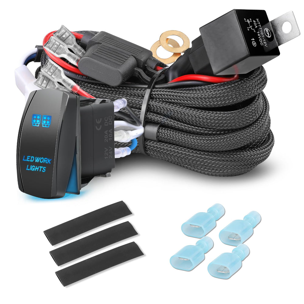 Rfroad Lighting front packaging showing complete wiring harness kit and contents for easy buy