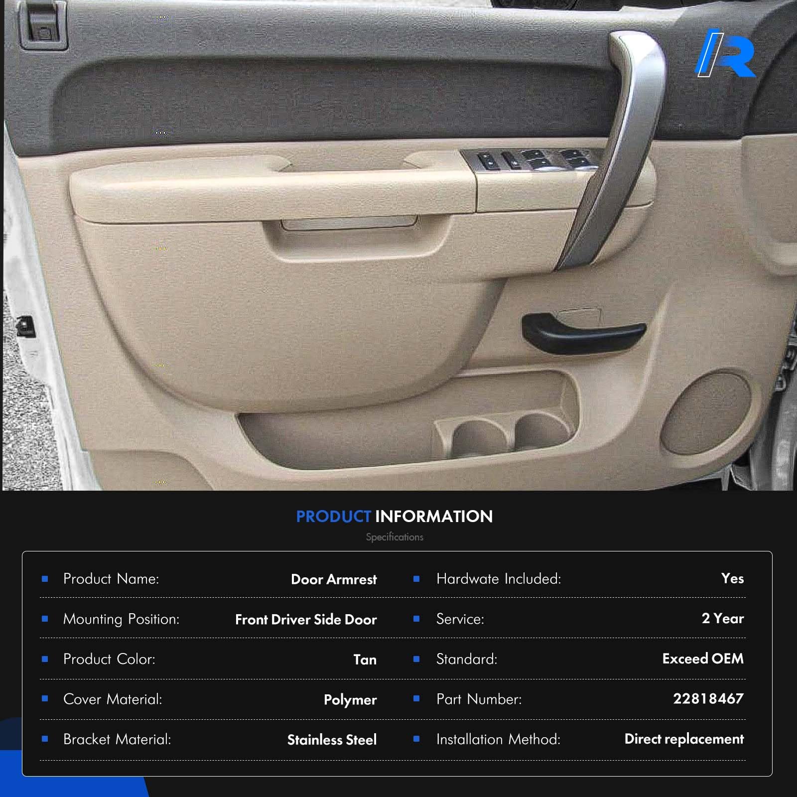 RHAOCZIYAUTO armrest side angle tan demonstrating exact fitment