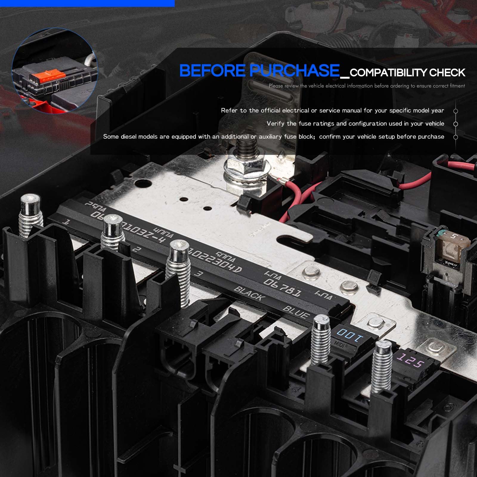 RHAOCZIYAUTO fuse socket array displaying high-current fuse compatibility benefit