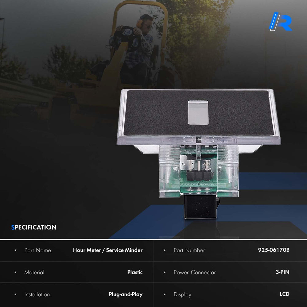 RHAOCZIYAUTO mounted in a Cub Cadet dashboard for visible maintenance reminders