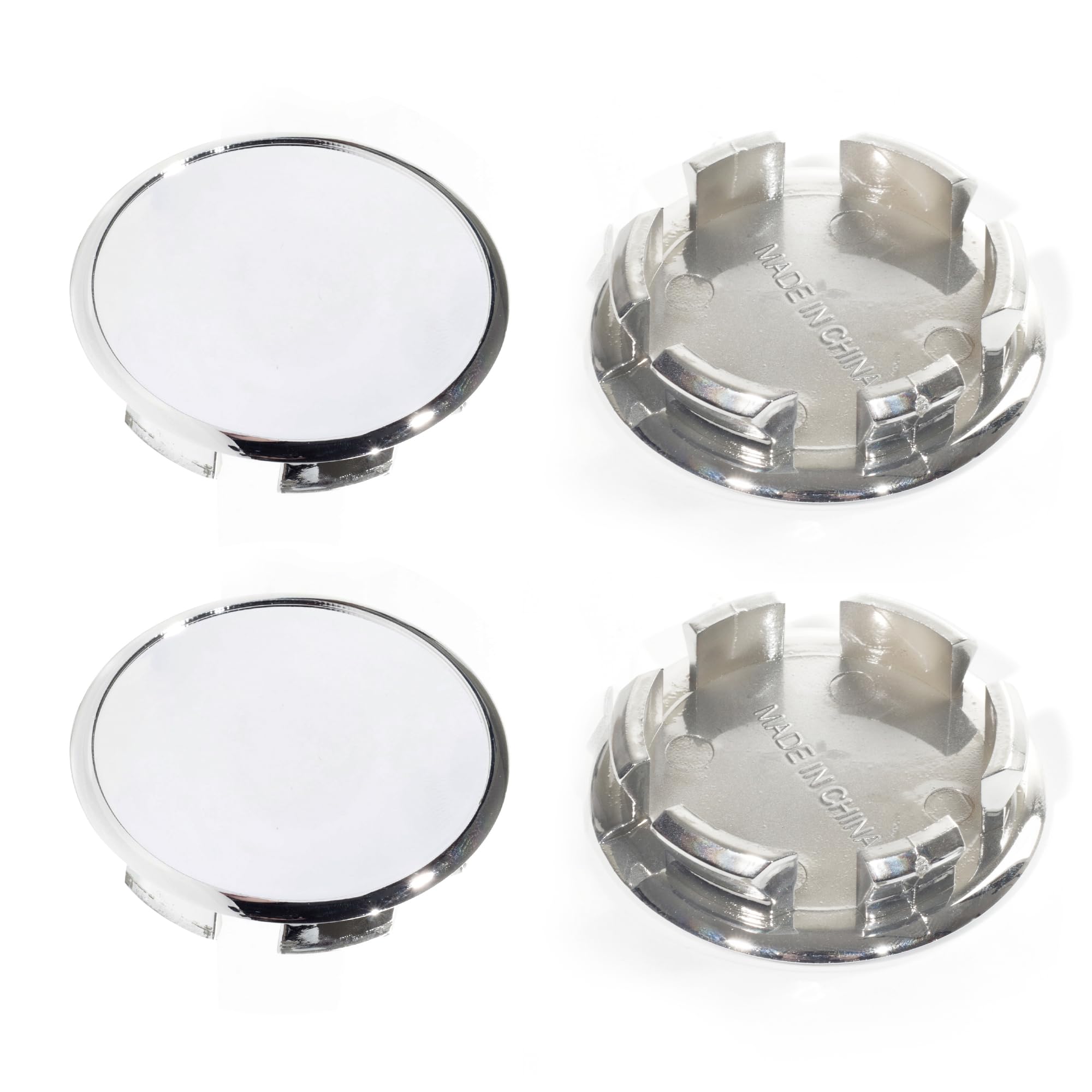 Rheedal front view of four chrome center caps showing neat fit and shine benefit