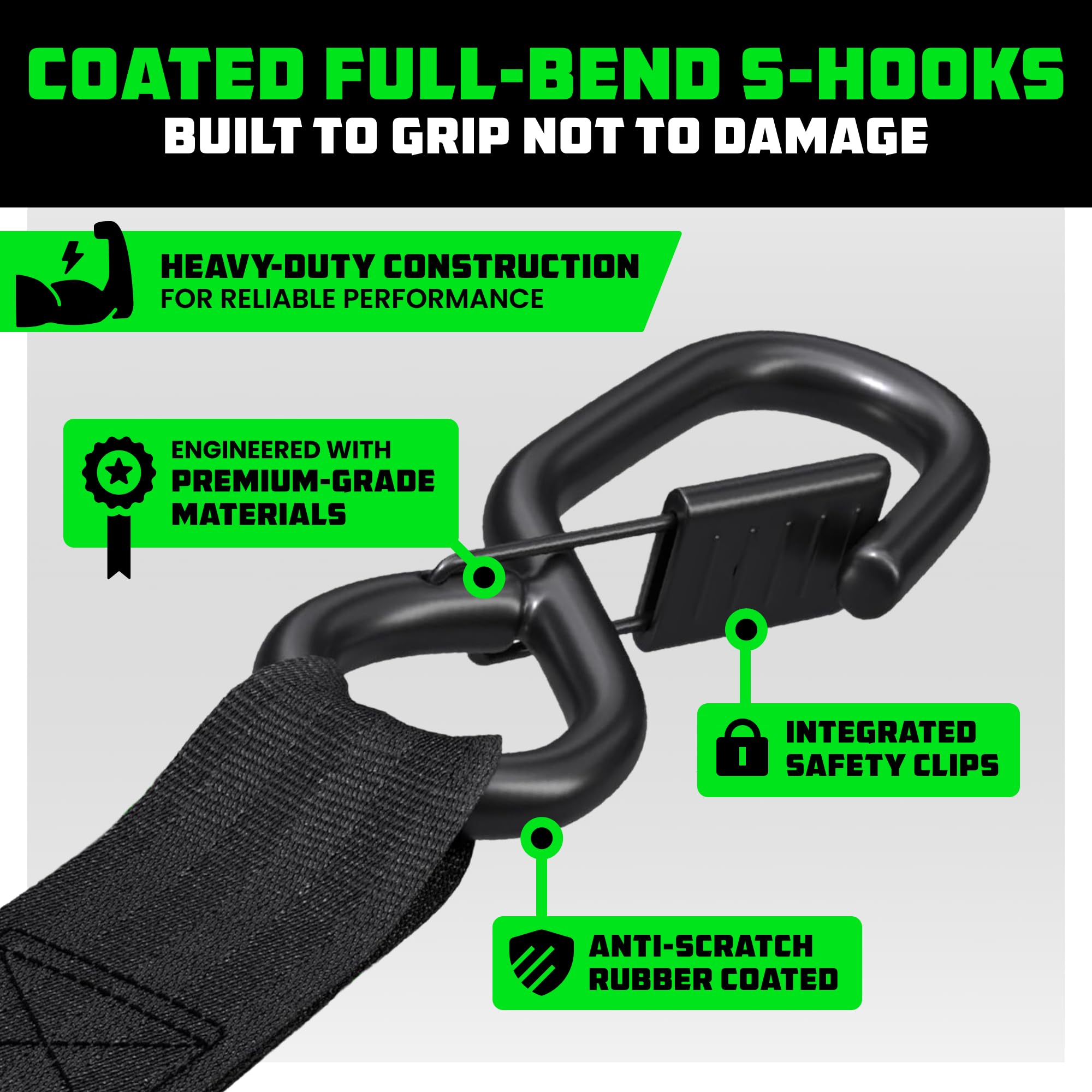 Rhino USA coated S-hook close-up protecting vehicle finish and secure hold
