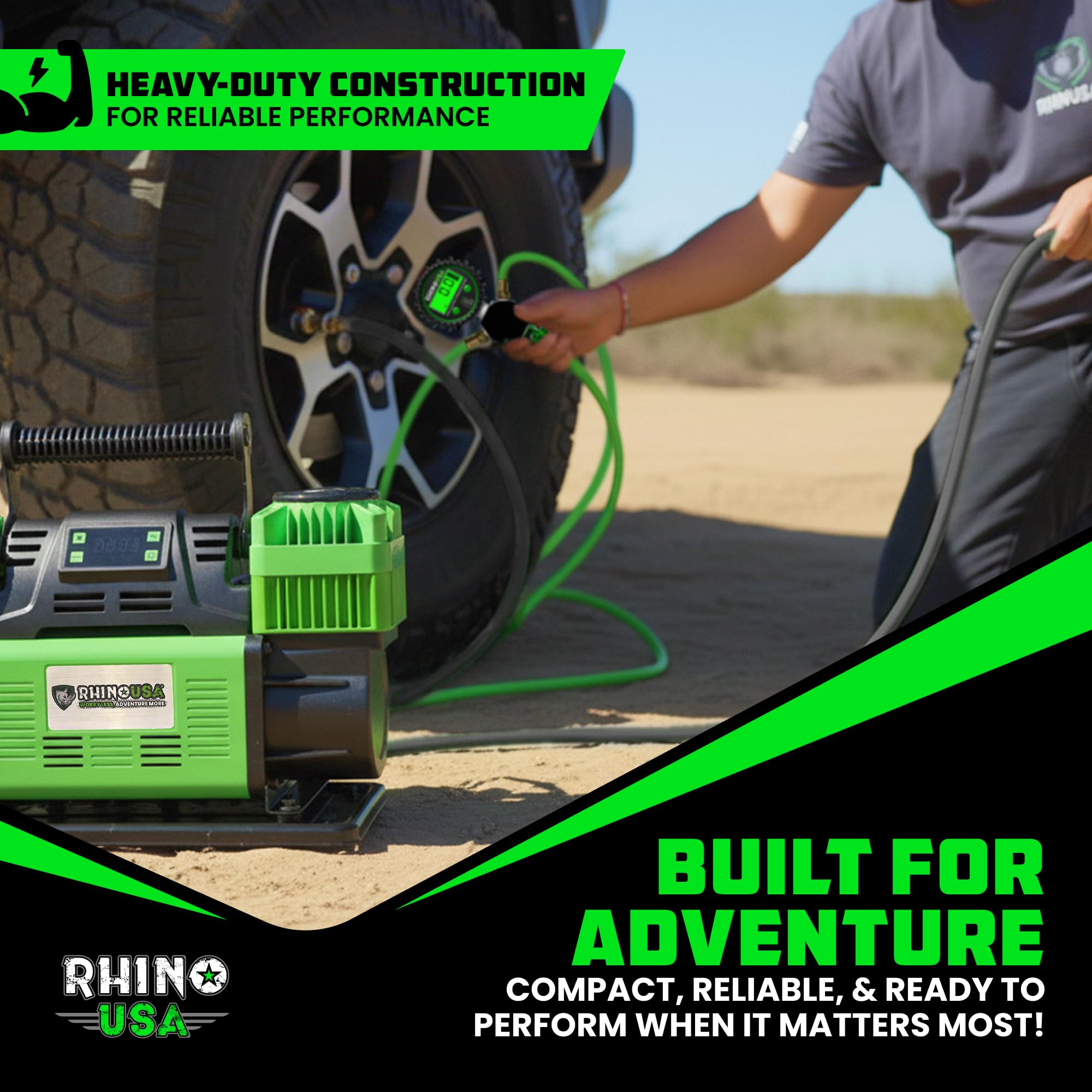 Rhino USA heavy-duty battery clamps and long cables—secure 12V connection at distance