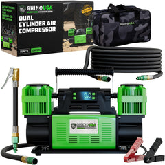 Rhino USA compressor front view showing durable housing and pump—reliable inflation on demand