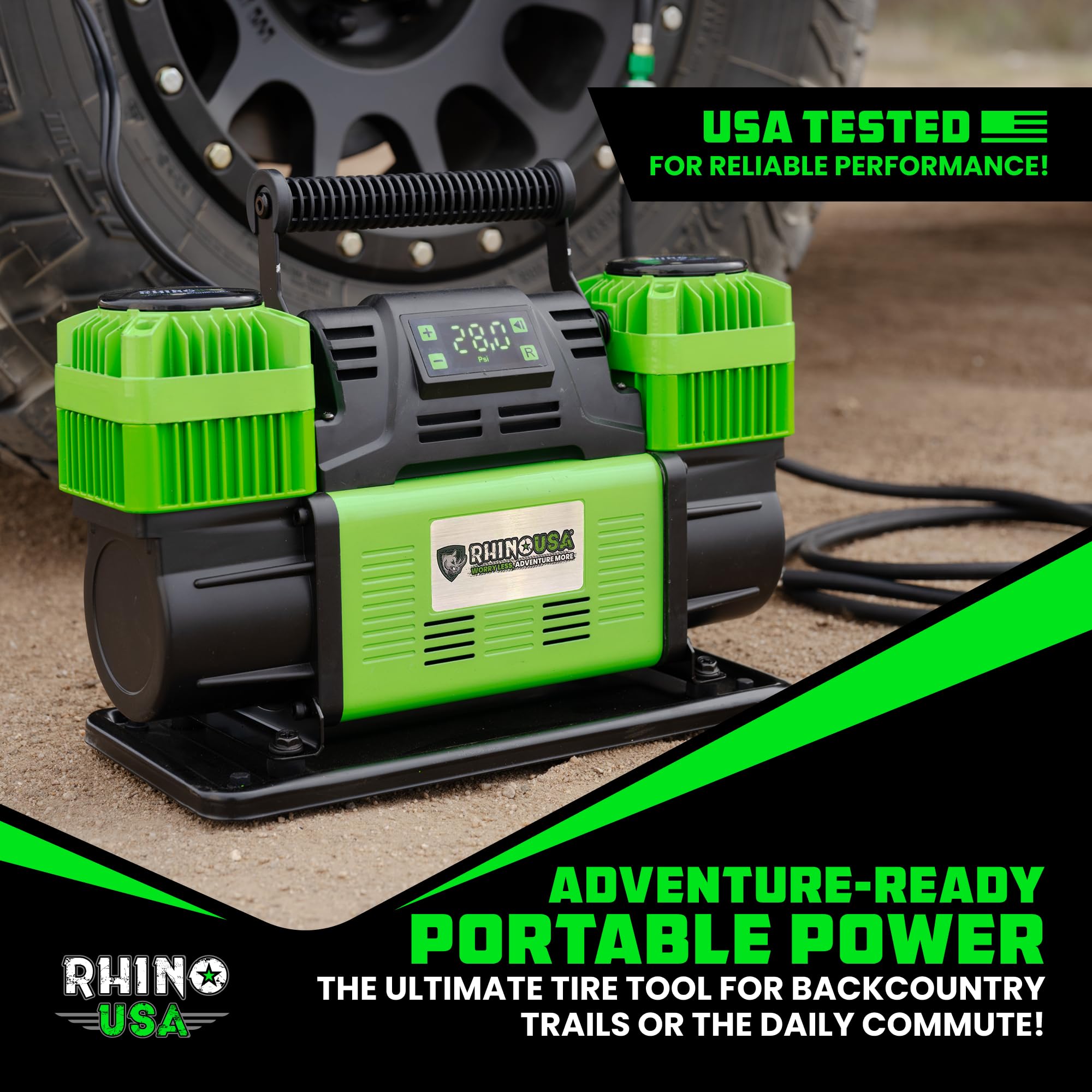 Rhino USA compressor mounted in truck bed—convenient permanent installation for overlanding