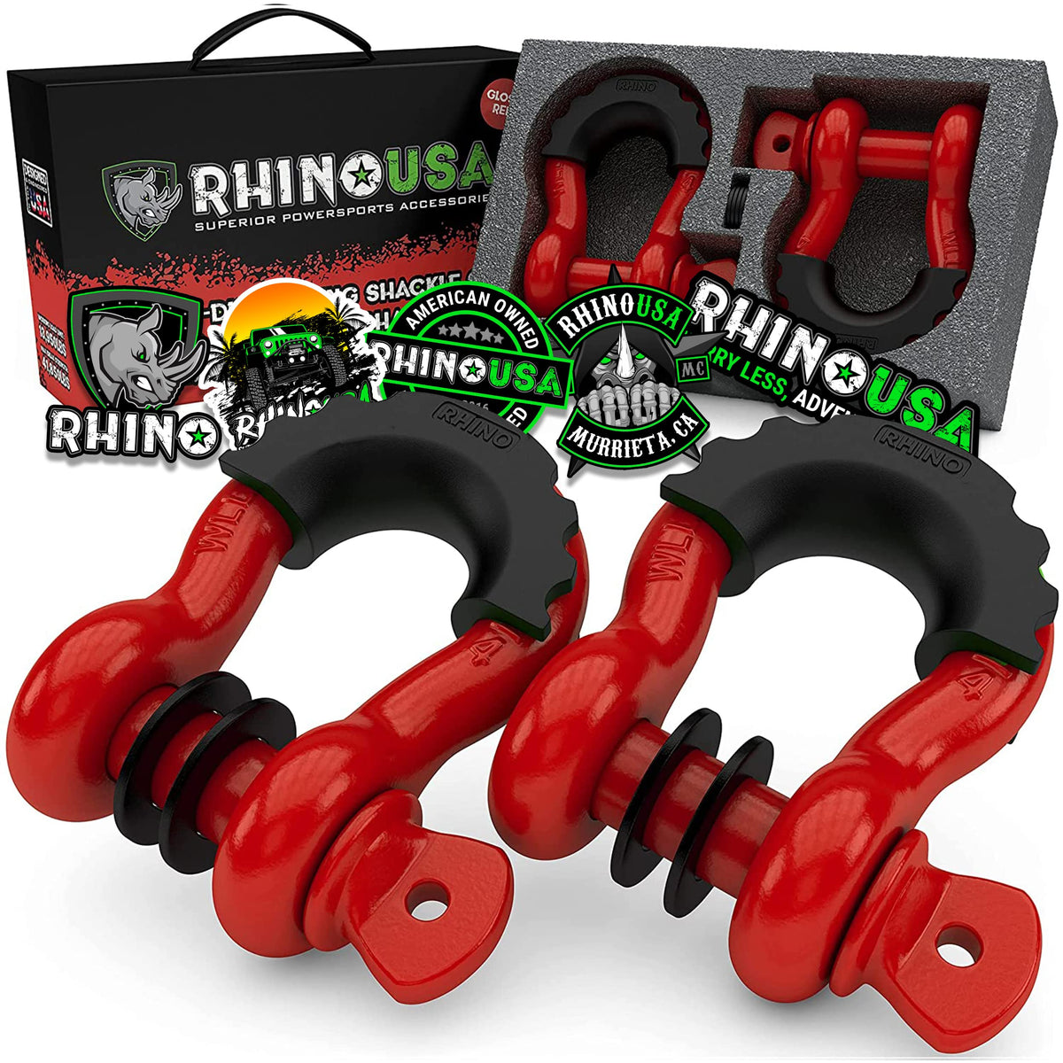 Rhino USA D ring shackles front view showing durable design and strong recovery utility