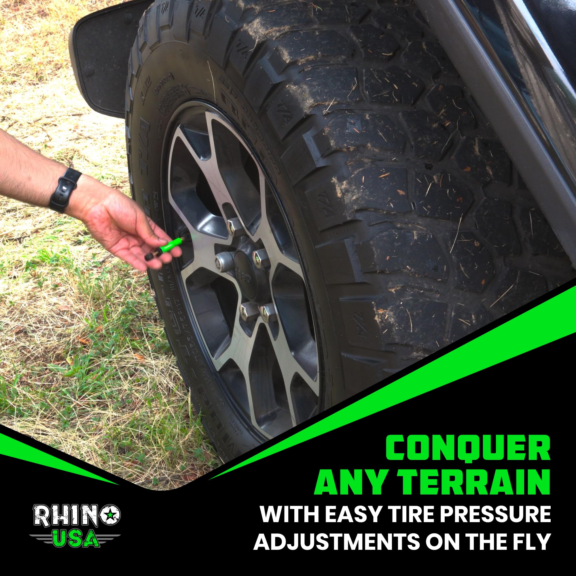 Rhino USA knurled cap close-up showing textured grip for precise PSI adjustments