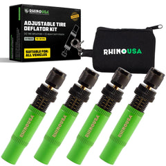 Rhino USA kit front packaging showing four deflators and pouch for organized storage