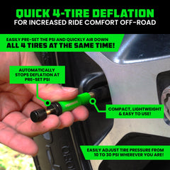 Rhino USA deflator mounted on a tire valve stem demonstrating quick attach benefit