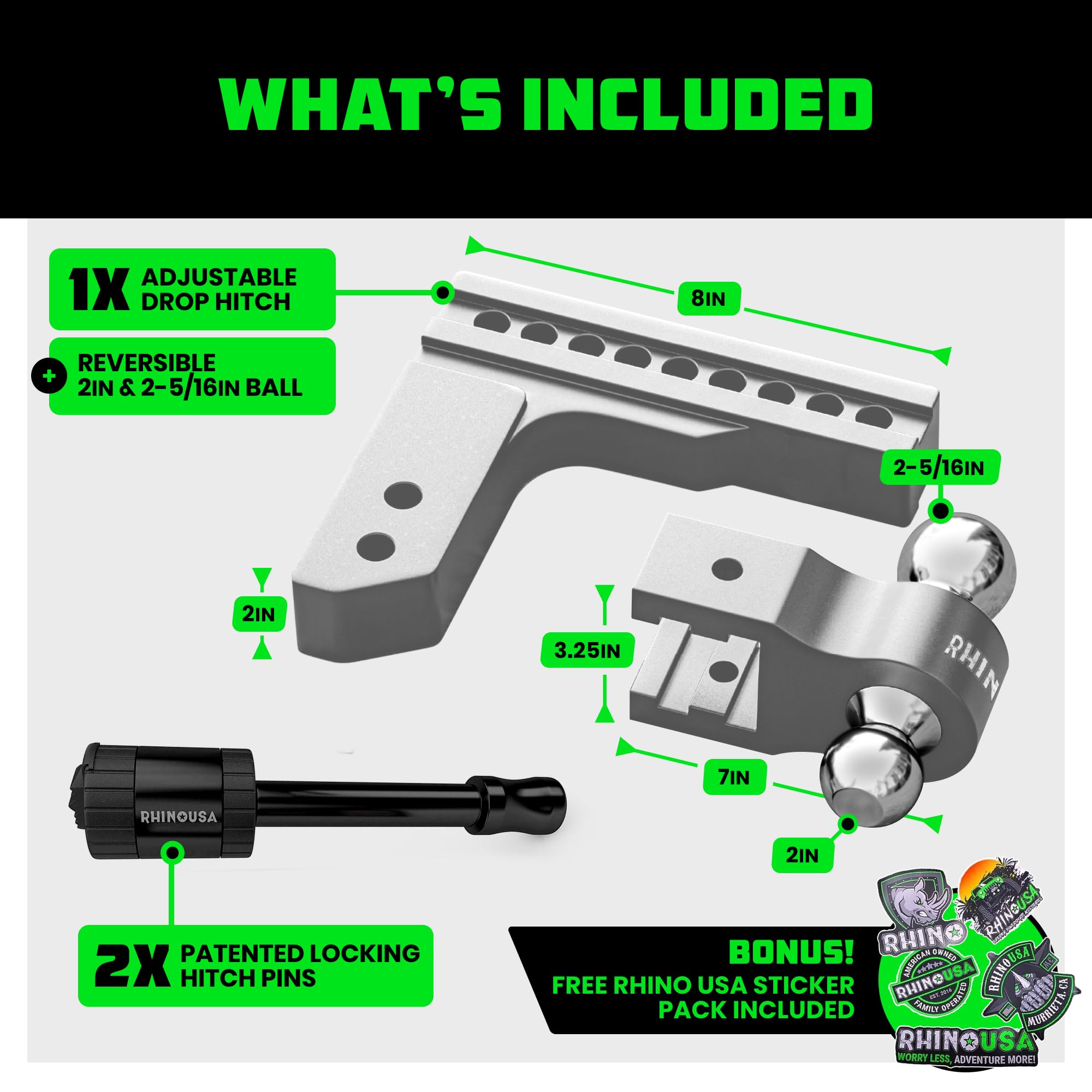 Rhino USA side profile illustrating 8-inch drop or rise benefit