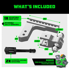 Rhino USA side profile illustrating 8-inch drop or rise benefit