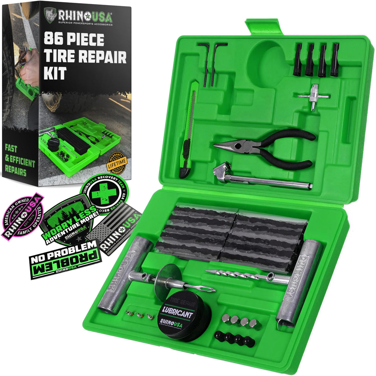 Rhino USA open kit showing organized case and all 86 pieces for fast access