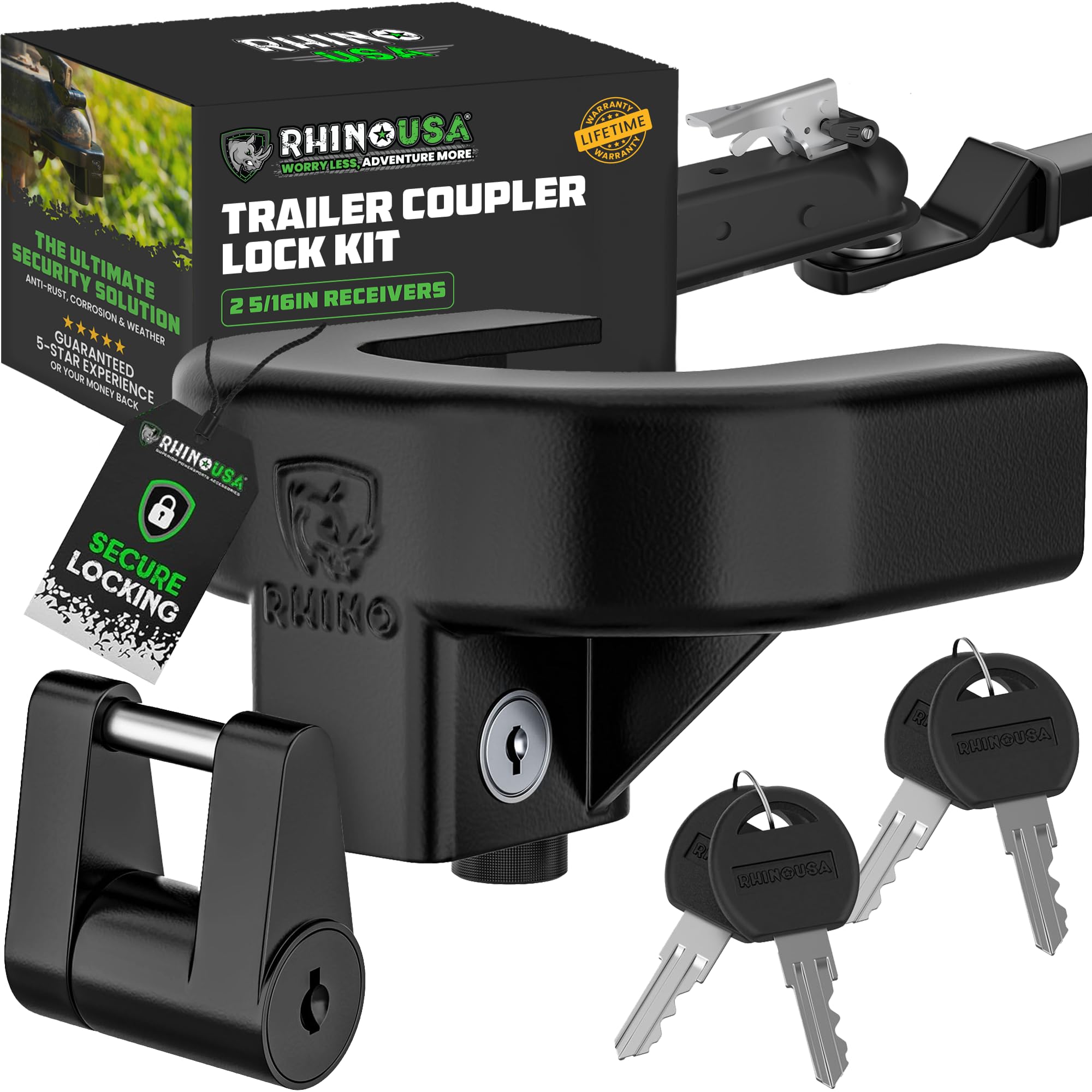 Rhino USA front view of coupler lock kit showing secure fit benefit