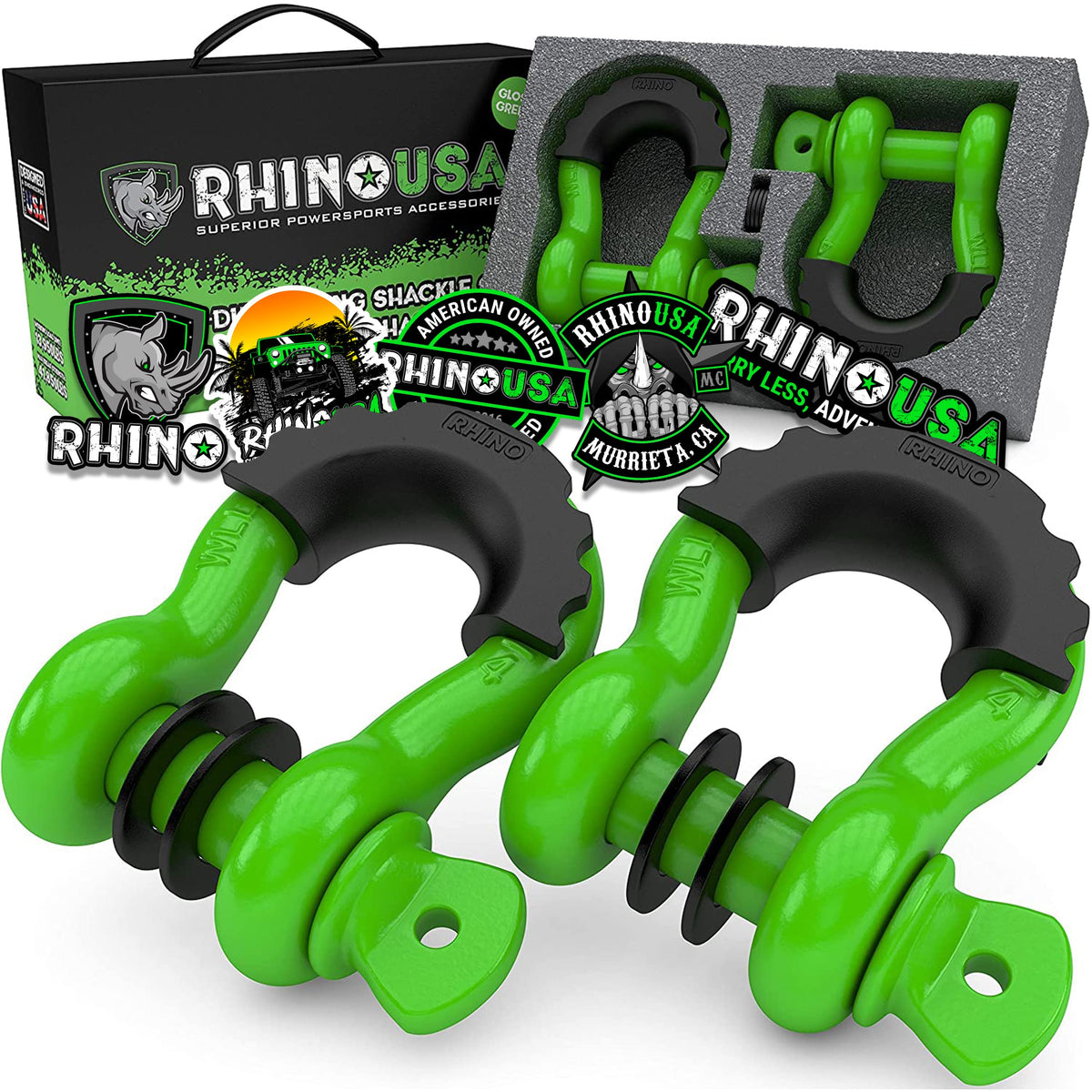 Rhino USA front view of two D ring shackles showing sturdy build and easy fit