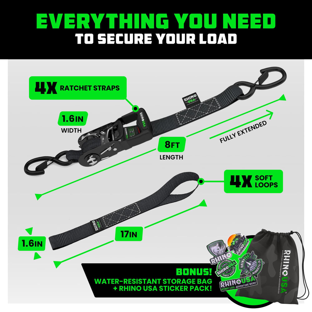 Rhino USA full-length 1.6 inch by 8 foot strap laid flat showing strap width