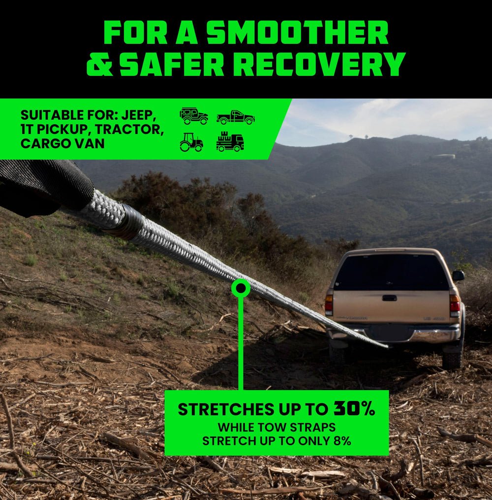 Rhino USA rope stretched between vehicles, demonstrates energy transfer