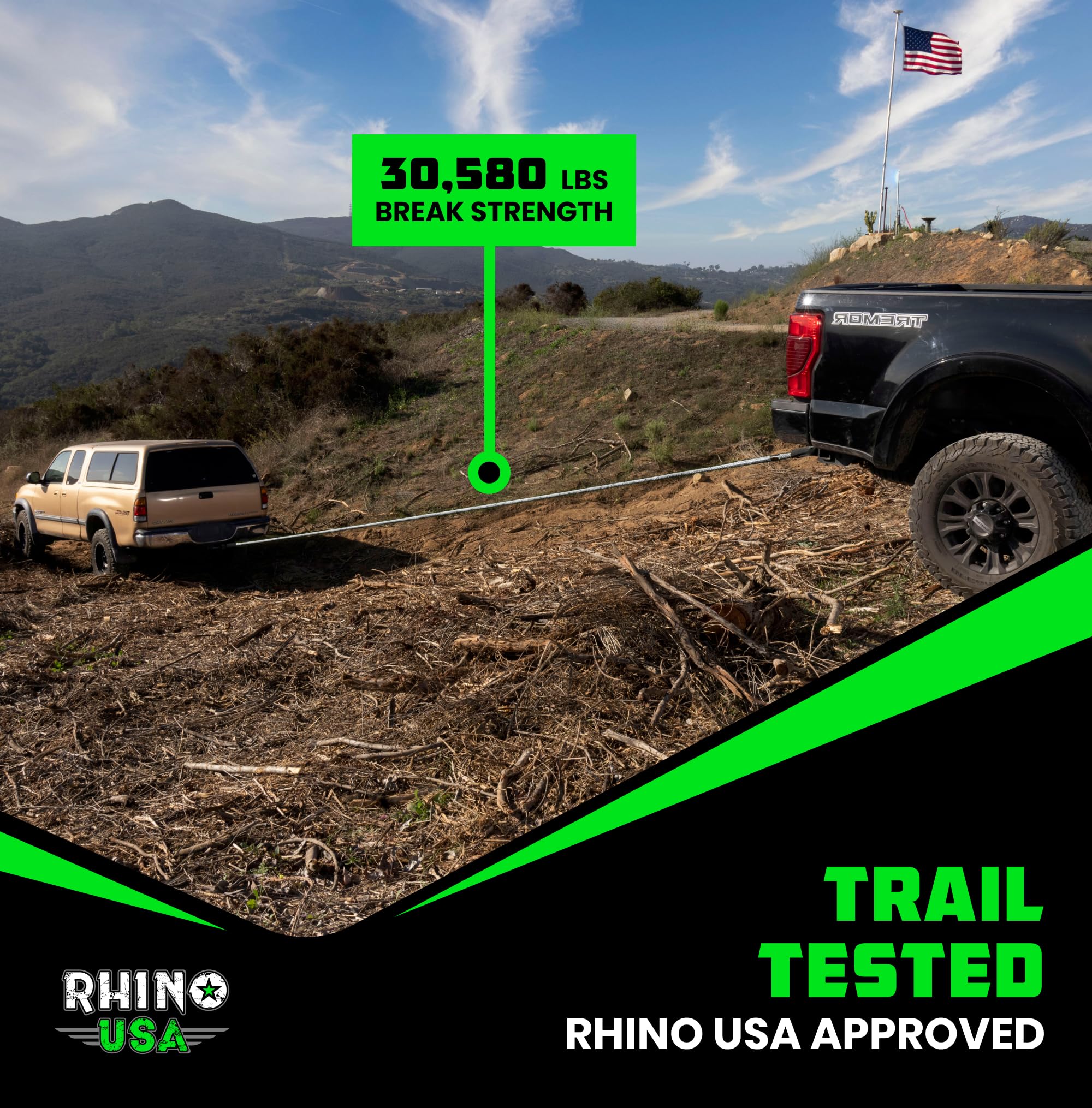 Rhino USA product label and strength tag, conveys 33,600 lb rating