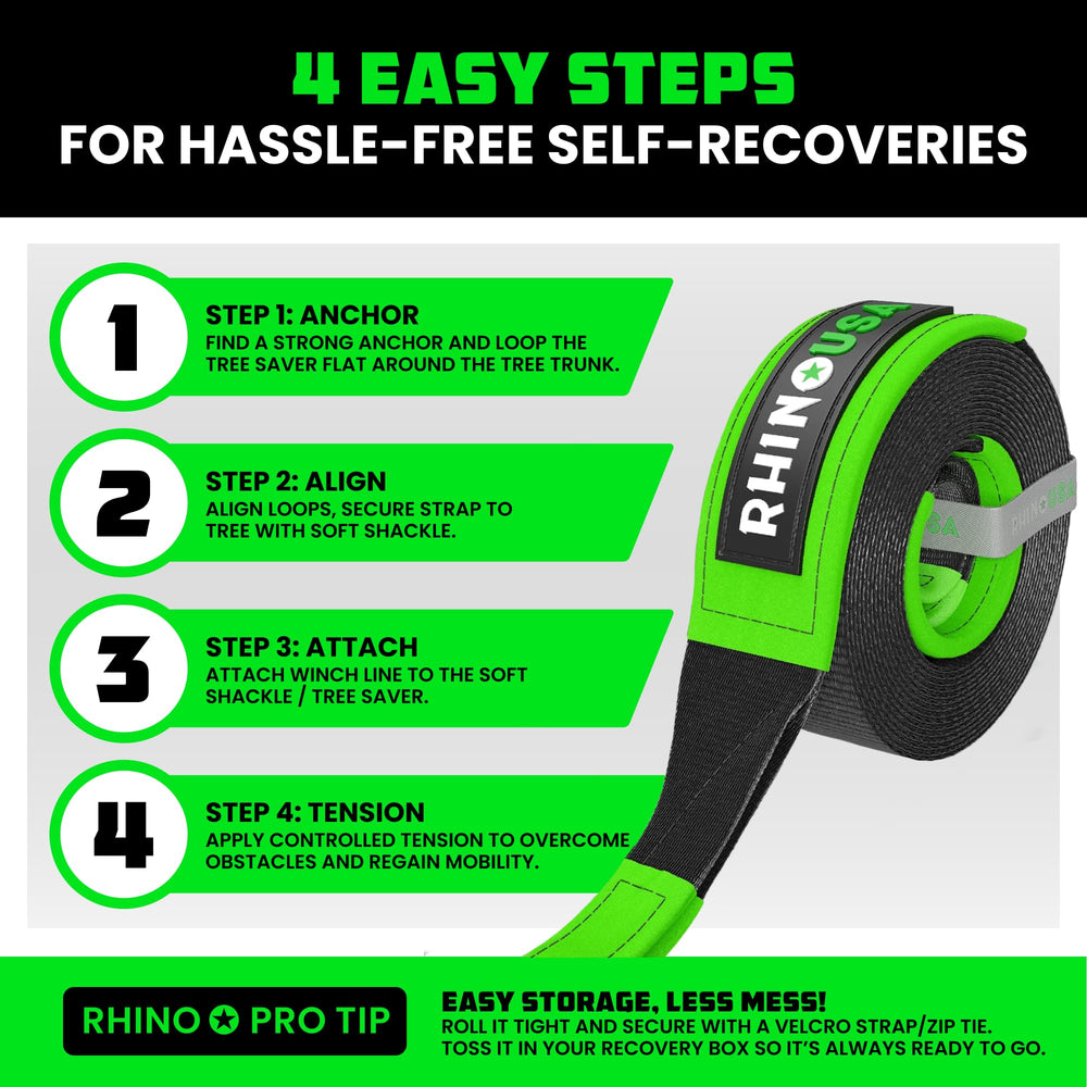 Rhino USA strap next to measuring tape showing 8 ft reach benefit