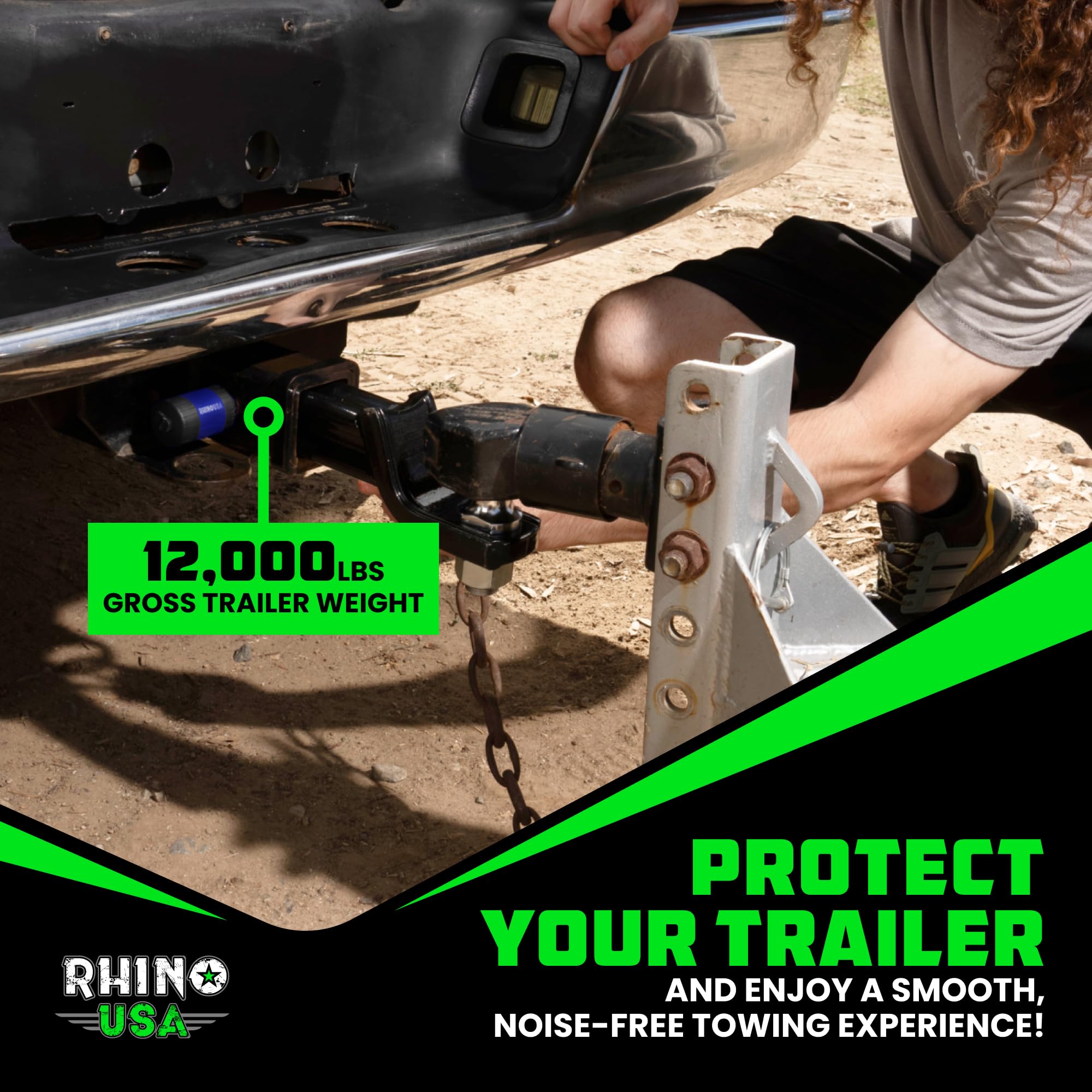 Rhino USA lifestyle shot on a trailer illustrating theft prevention and peace of mind