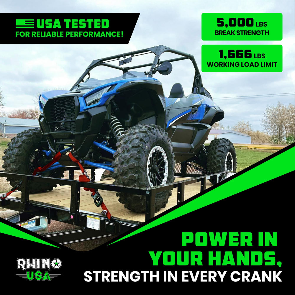 Rhino USA straps used on trailer in driveway demonstrating real-world use