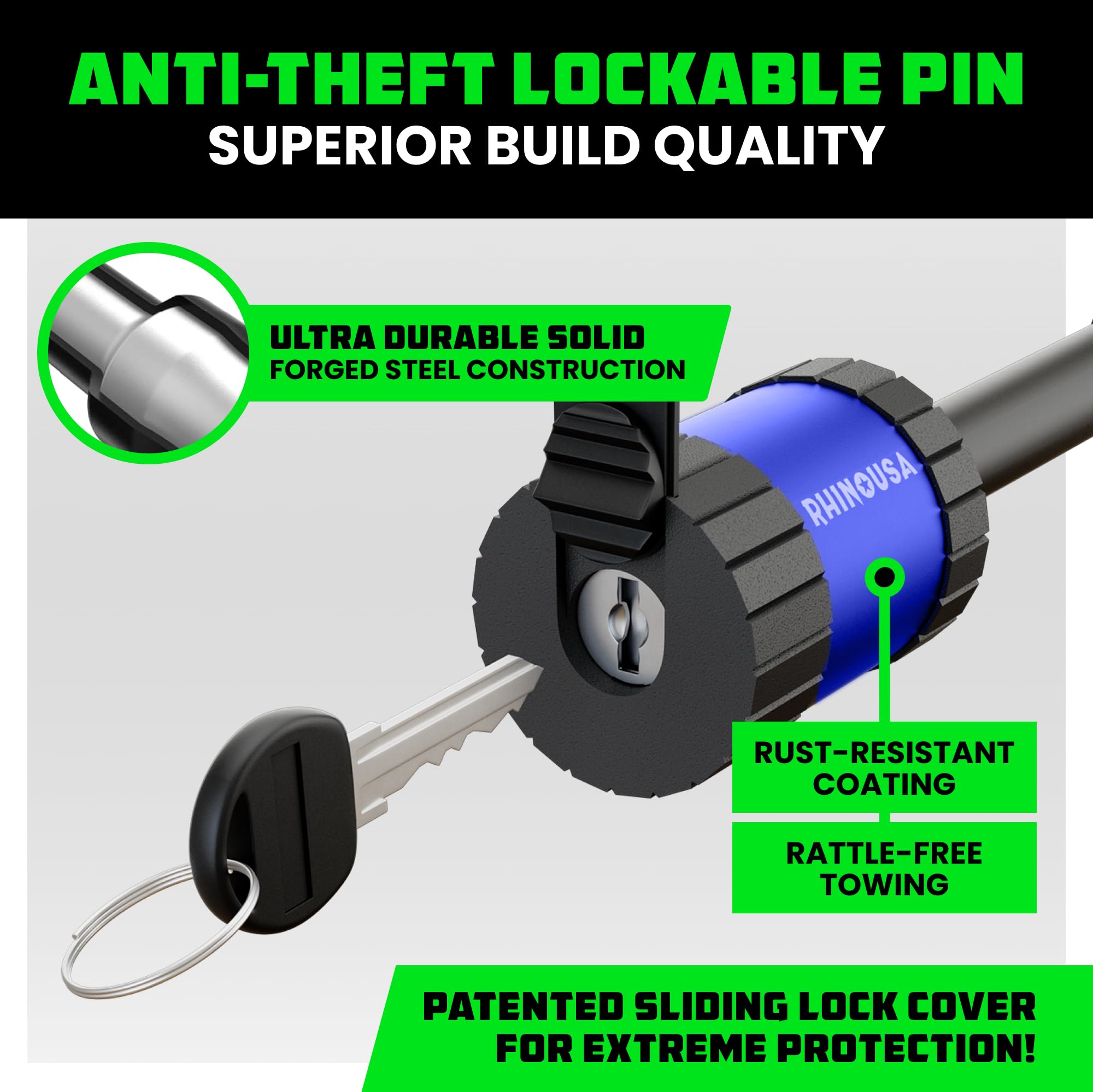Rhino USA lock cylinder close-up highlighting keyed security and corrosion resistance
