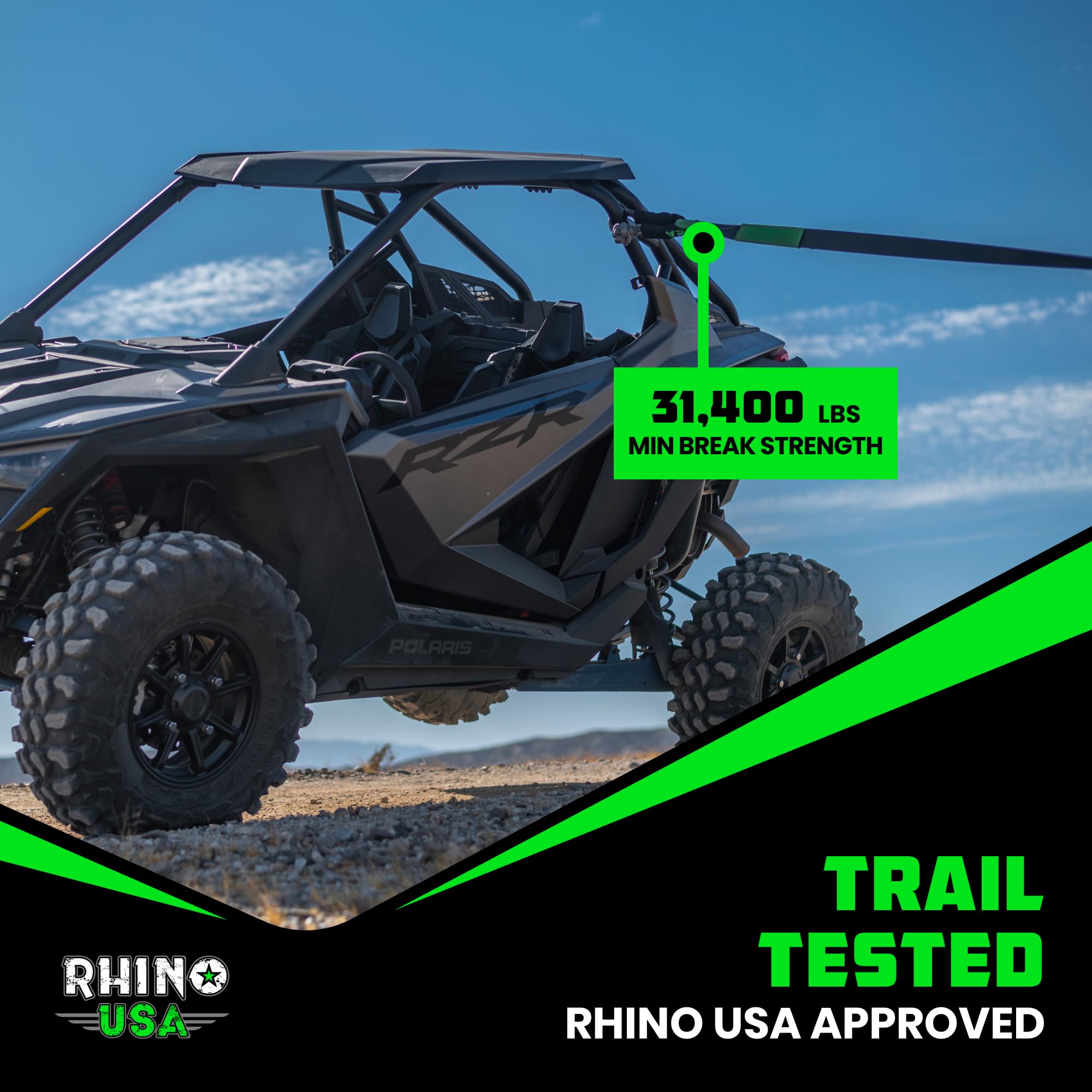 Rhino USA shackle held in hand to show compact size and simple handling