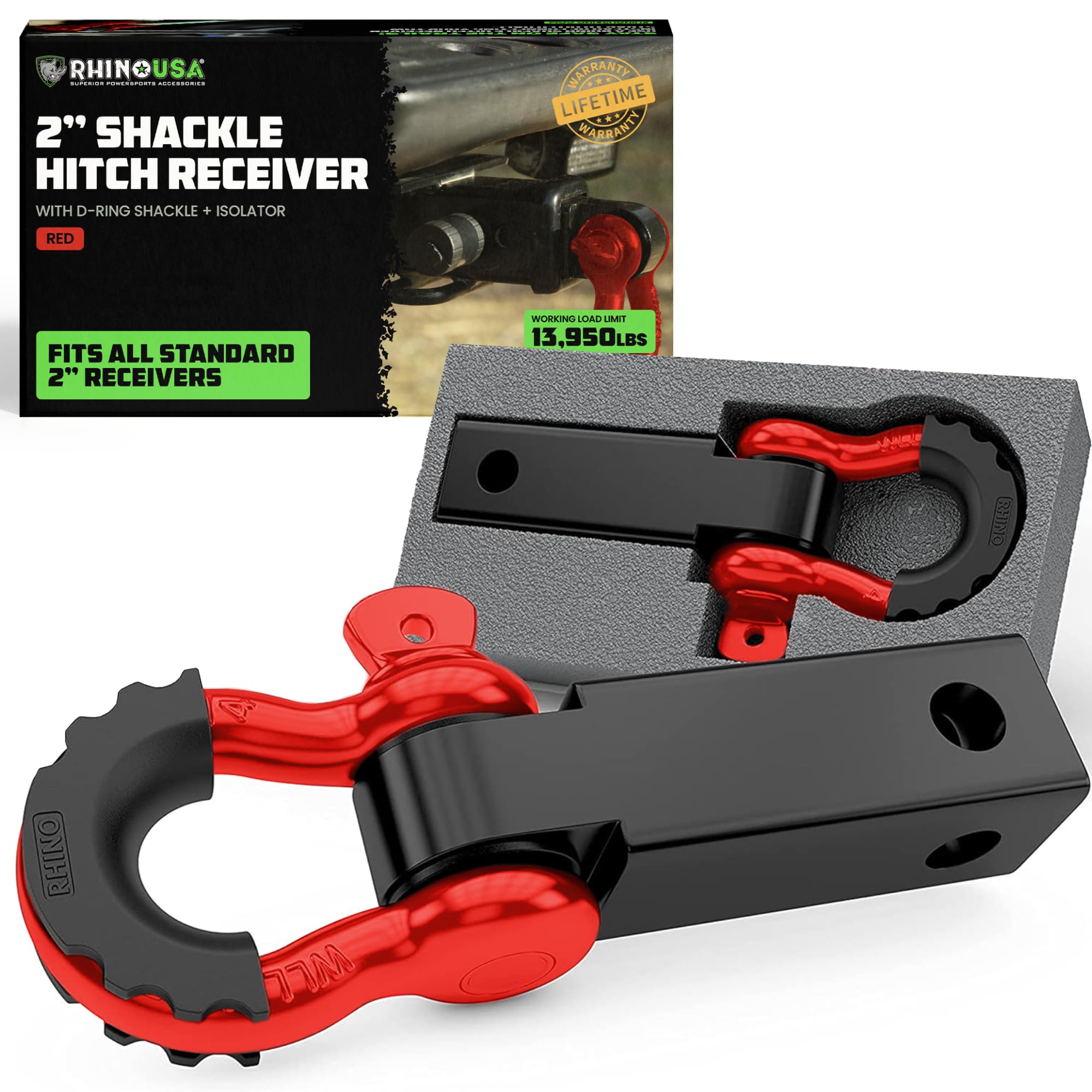 Rhino USA front view of hitch shackle showing solid construction and quick install benefit
