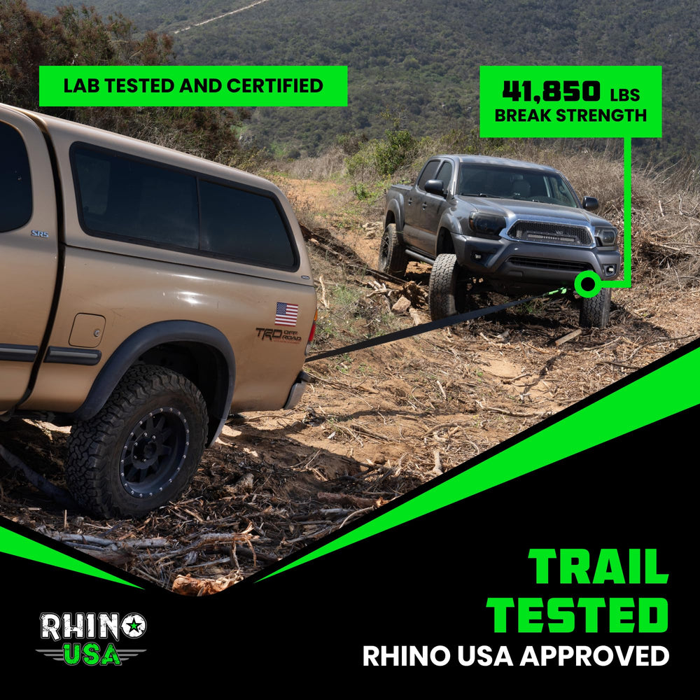 Rhino USA shackle on an off-road vehicle illustrating rugged use and reliability benefit