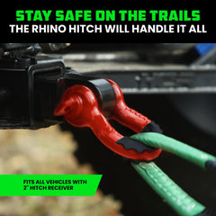 Rhino USA shackle mounted in a vehicle receiver providing a safe recovery anchor benefit