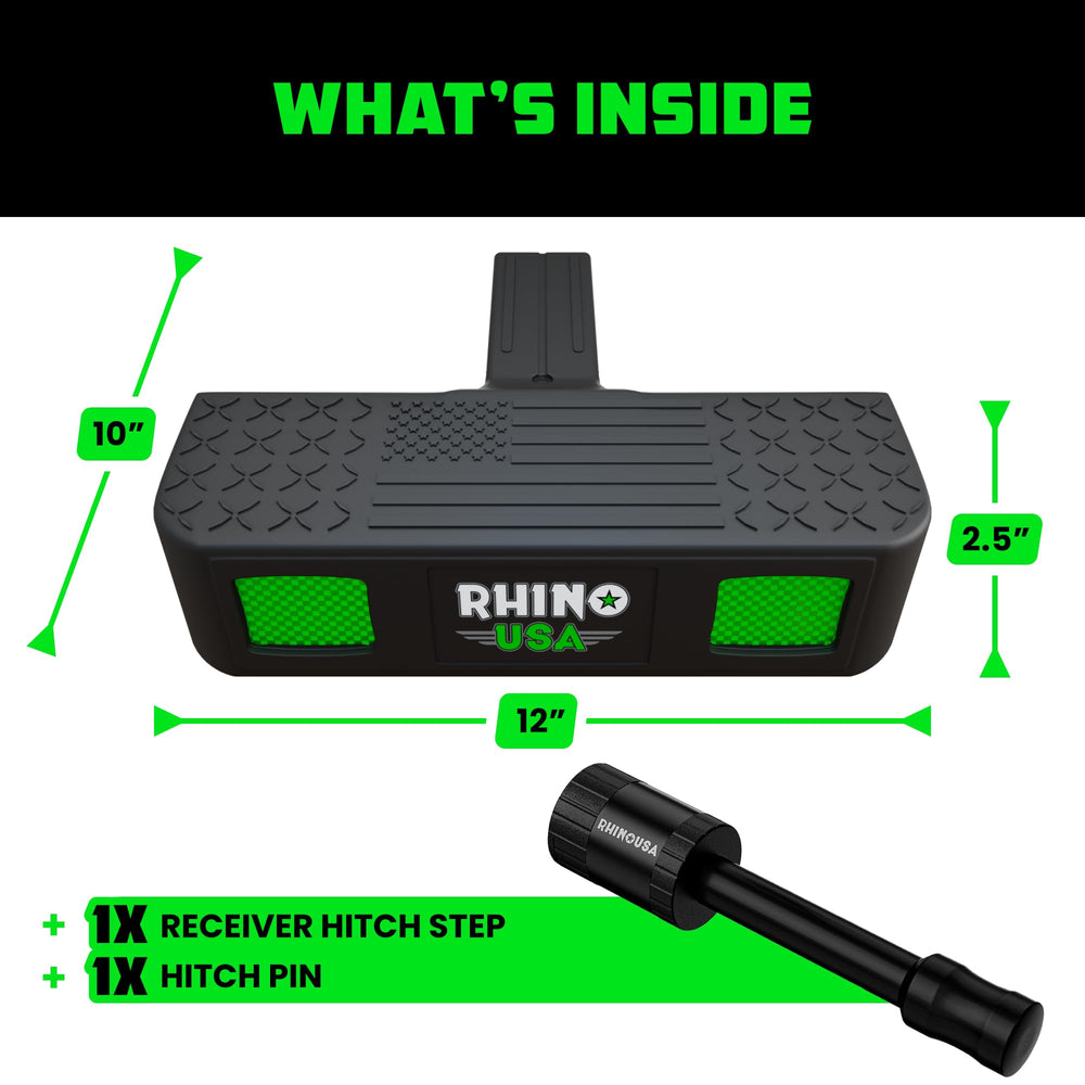 Rhino USA step next to ruler showing size and 2-inch receiver compatibility