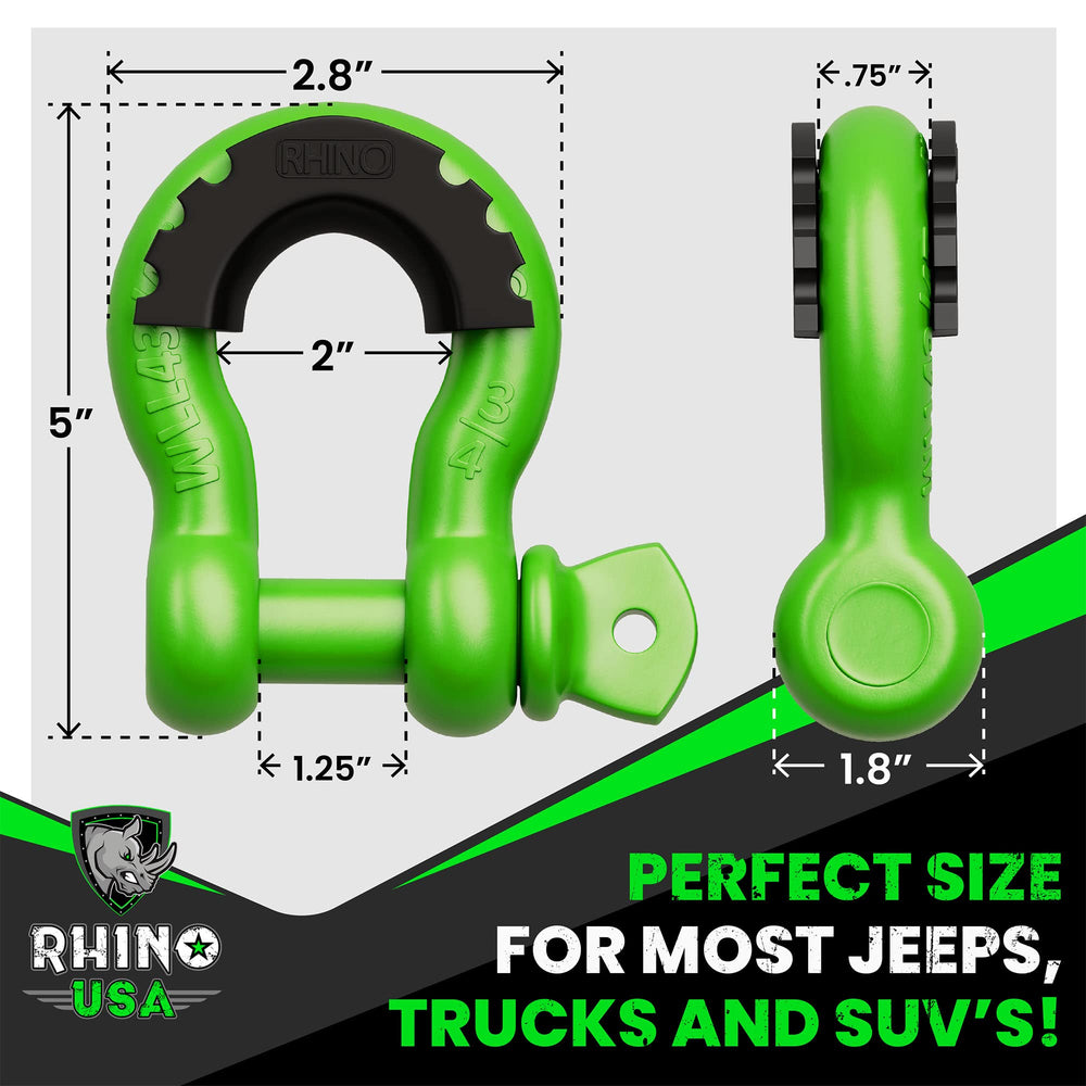 Rhino USA shackle next to ruler scale showing 3/4 inch size for fit confirmation