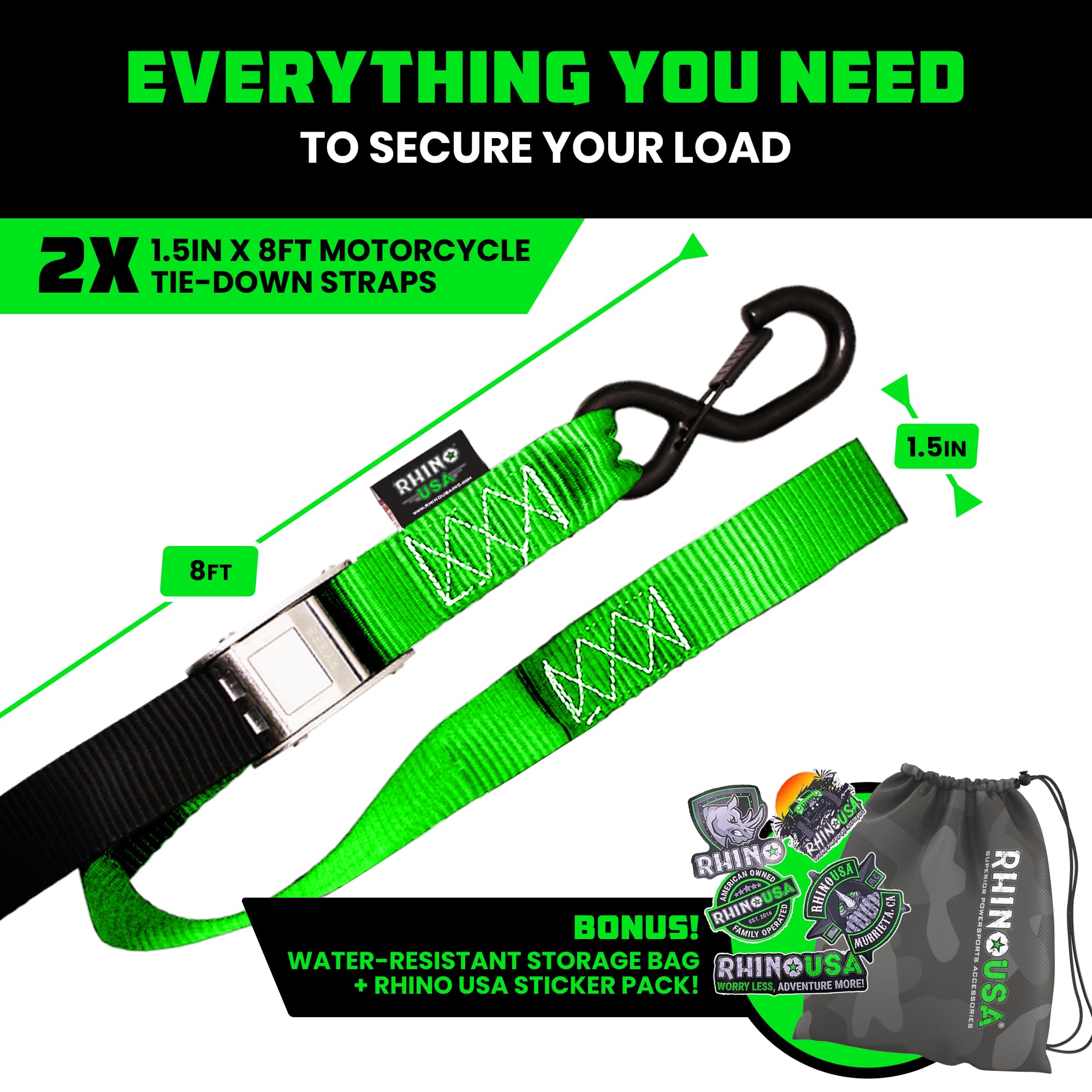Rhino USA strap beside a hand for scale, demonstrates compact size and easy handling