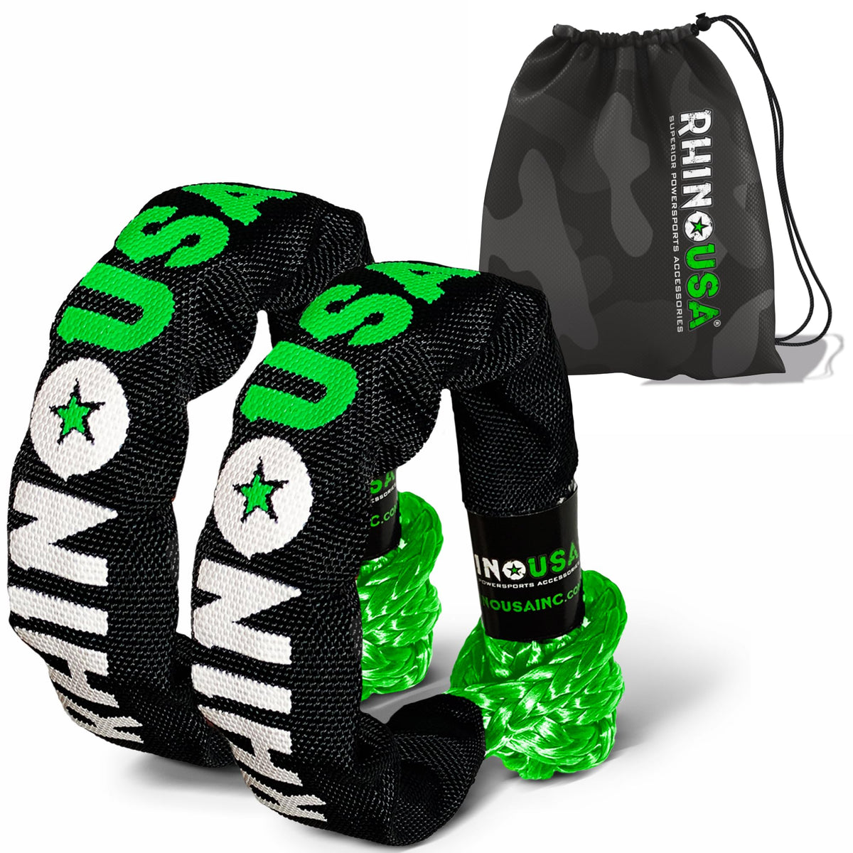 Rhino USA soft shackle front packaging showing strength and specs