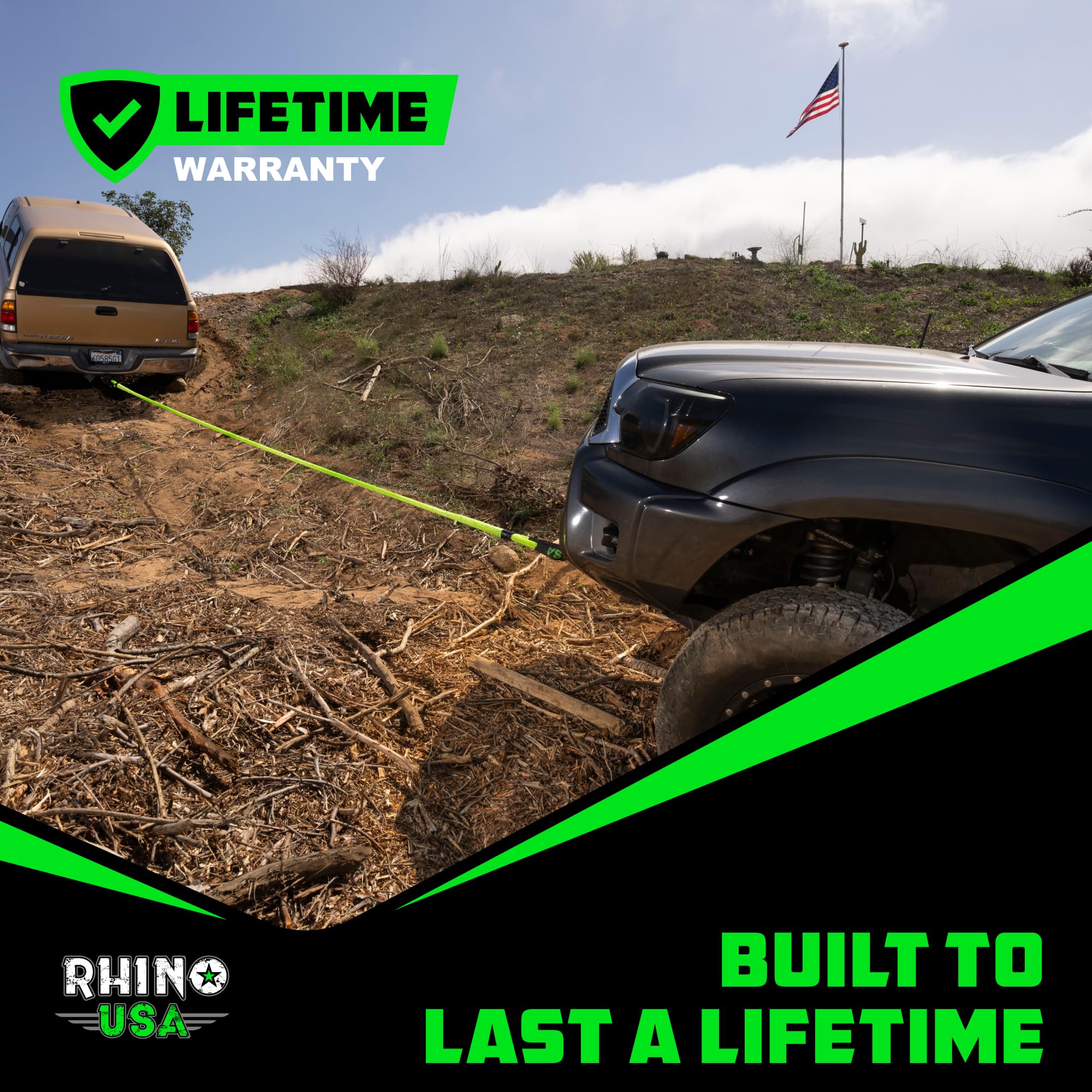 Rhino USA shackle on overland vehicle showing practical field use