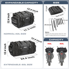 Rhinowalk bag expanded to 60L with visible interior space for clothes and gear